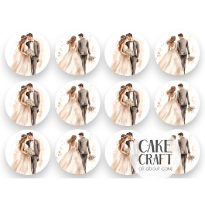 Βρώσιμα Διακοσμητικά σχέδια Wedding στρογγυλά 6cm - 12τμχ