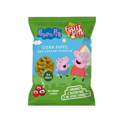 Βιολογικό Βρεφικό Σνάκ Καλαμποκιού (7+) Peppa Pig με Φραγκοστάφυλο - FruitFunk - 50γρ