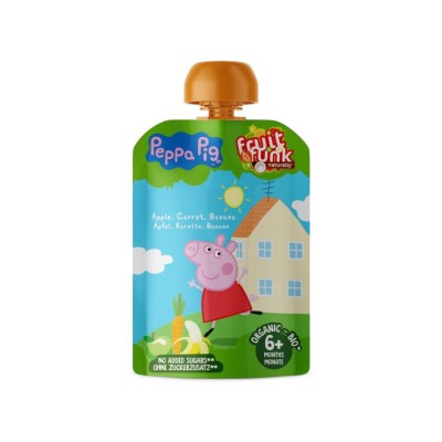 Βιολογικός Βρεφικός Πουρές Φρούτων (6+) Peppa Pig με Μήλο, Καρότο & Μπανάνα - FruitFunk - 90γρ