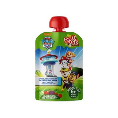 Βιολογικός Βρεφικός Πουρές Φρούτων (6+) Paw Patrol με Μήλο, Φράουλα, Βύσσινο & Δαμάσκηνο - FruitFunk - 90γρ