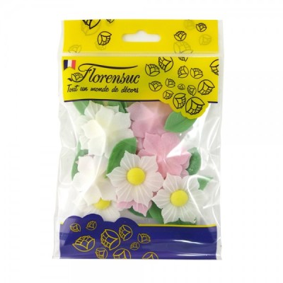 Λουλούδια Νάρκισσου και Φύλλα από Βάφλα Ροζ/Λευκά x24 45mm