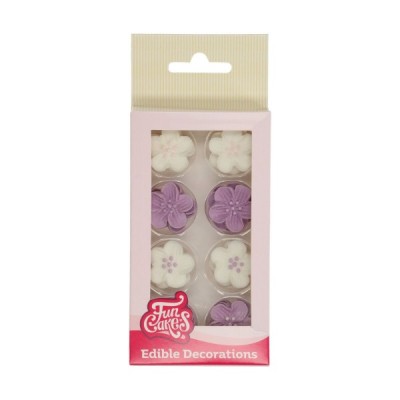 Ζαχαρωτά Ανθάκια Λευκά-Μωβ Funcakes 25mm x24