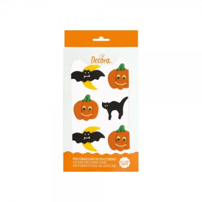 Ζαχαρωτά Διακοσμητικά Halloween Κολοκύθα, Νυχτερίδα και Μαύρη Γάτα x6 3x1cm