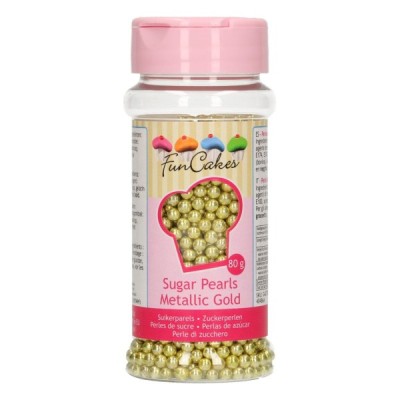 Βρώσιμες Πέρλες Χρυσές Μεταλλικές Funcakes 4mm 80gr
