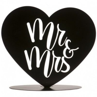 Γαμήλια Κορυφή Καρδιά "Mr&Mrs" Μαύρη 14cm