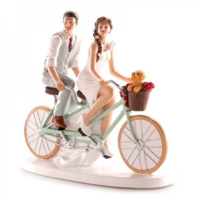 Γαμήλια Κορυφή Νυφικό Ζευγάρι σε Ποδήλατο με Σκυλάκι 15x18cm