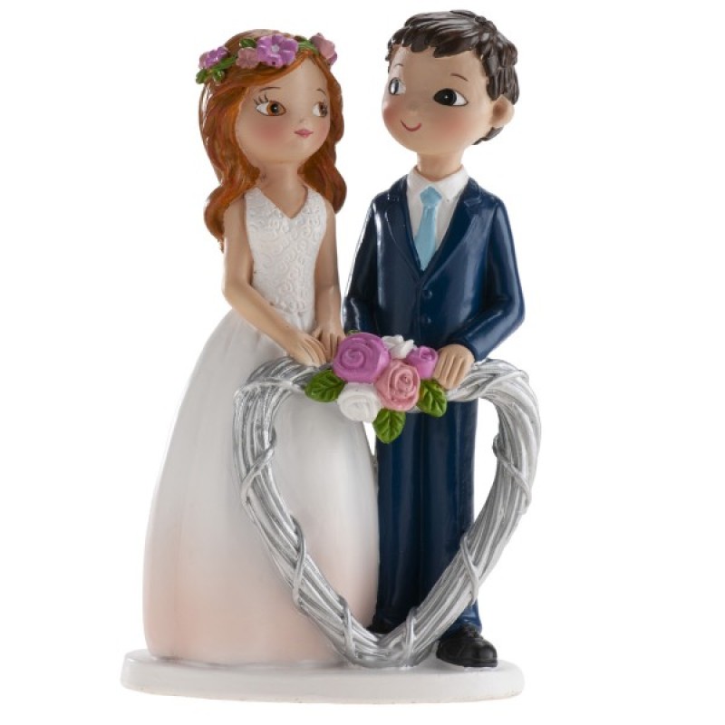 Γαμήλια Κορυφή Νυφικό Ζευγάρι με Στεφάνι Καρδιά 16cm