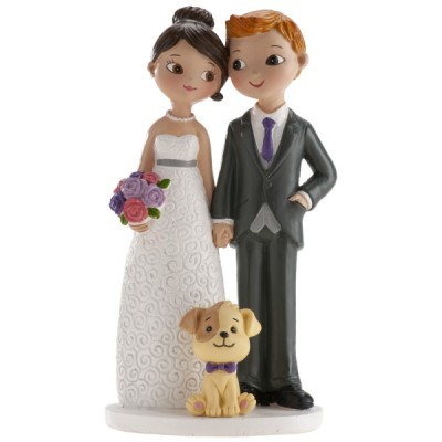 Γαμήλια Κορυφή Νυφικό Ζευγάρι με Σκυλάκι 16cm