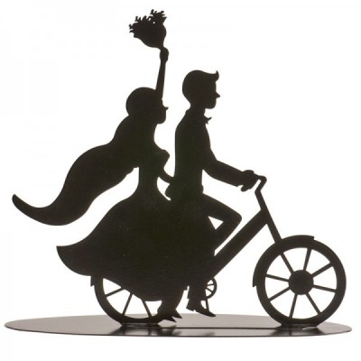 Γαμήλια Κορυφή Νυφικό Ζευγάρι σε Ποδήλατο με Μπουκέτο 18cm
