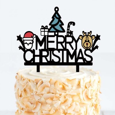Cake Topper Επιγραφή Ακρυλική Merry Christmas Μαύρη 155x145mm