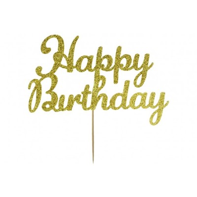 Cake Topper Επιγραφή "Happy Birthday" Χρυσό 15cm x 8cm