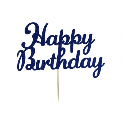 Cake Topper Επιγραφή "Happy Birthday" Μπλε15cm x 8cm