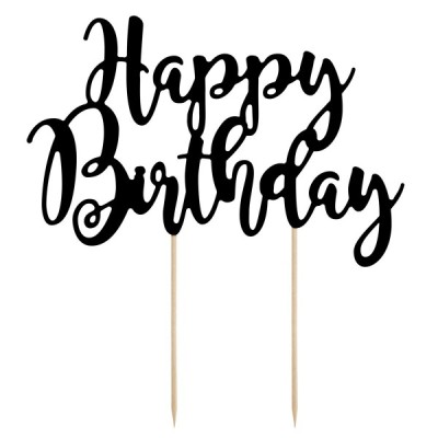 Cake Topper Επιγραφή "Happy Birthday" Μαύρο 20x12cm