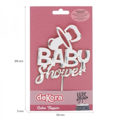 Cake Topper Επιγραφή "Baby Shower" Ασημί 16x10cm