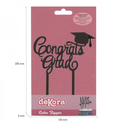 Cake Topper Επιγραφή "Graduation" Μαύρη 13,2x11,3cm