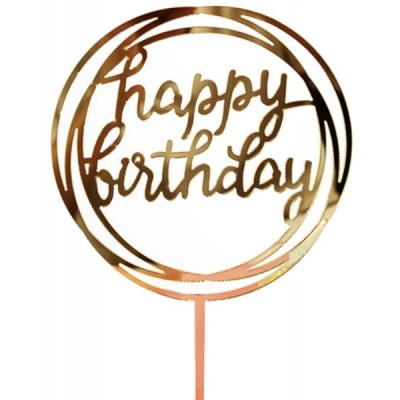 Πικ Διακοσμητικό Τούρτας Επιγραφή "Happy Birthday" Στρογγυλή Χρυσή 12x18,5εκ.