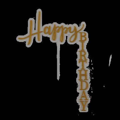 Πικ Διακοσμητικό Τούρτας Επιγραφή "Happy Birthday" Γωνία Χρυσή 12x18,5εκ.