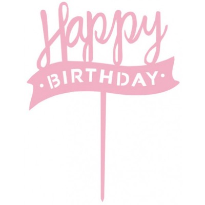 Πικ Επιγραφή Ακρυλική Happy Birthday Banner Ροζ 120x137mm