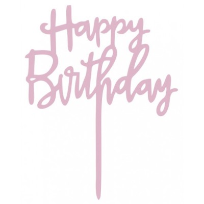Πικ Επιγραφή Ακρυλική Happy Birthday Ροζ 117x135mm