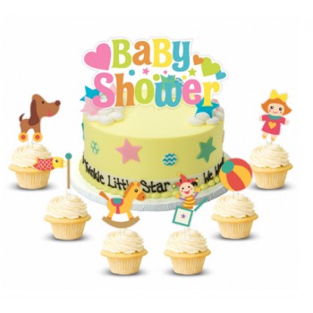 Διακοσμητικά Πικ Τούρτας και Cupcake Σετ Baby Shower πλαστικά x7 - 50x80mm & 110x130mm