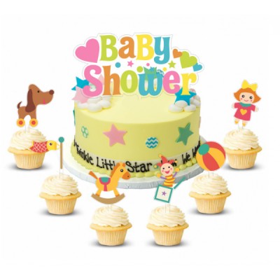 Διακοσμητικά Πικ Τούρτας και Cupcake Σετ Baby Shower πλαστικά x7 - 50x80mm & 110x130mm