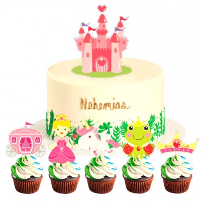 Διακοσμητικά Πικ Τούρτας και Cupcake Σετ Κάστρο Πριγκίπισσας πλαστικά x7 - 50x80mm & 110x130mm