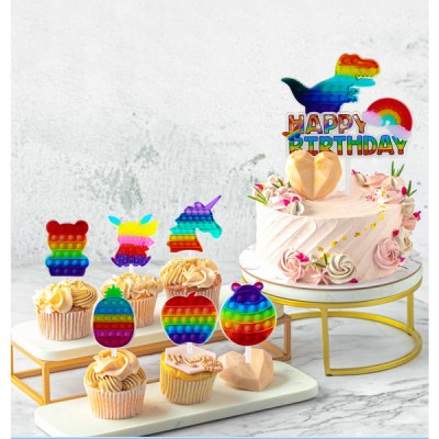 Διακοσμητικά Πικ Τούρτας και Cupcake Σετ Pop It! πλαστικά x7 - 50x80mm & 110x130mm