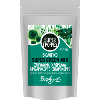 Βιολογικό Super Green Mix με Σπιρουλίνα, Χλωρέλα, Κριθαρόχορτο & Σιταρόχορτο 200g Βιοαγρός