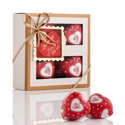 Σοκολατένιες Bitter  Καρδίες με Γέμιση Φράουλα (4τμχ) σε Συσκευασία Δώρου Laurence 155gr