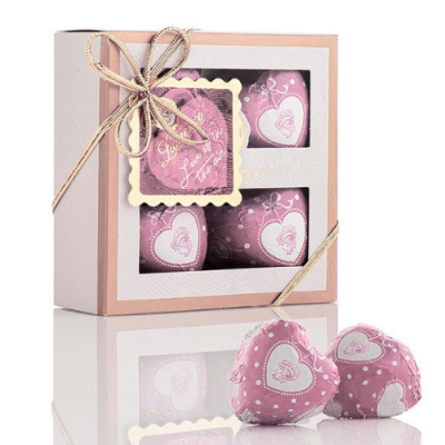 Σοκολατένιες Καρδίες με Γέμιση Φράουλα (4τμχ) σε Συσκευασία Δώρου Laurence 155gr