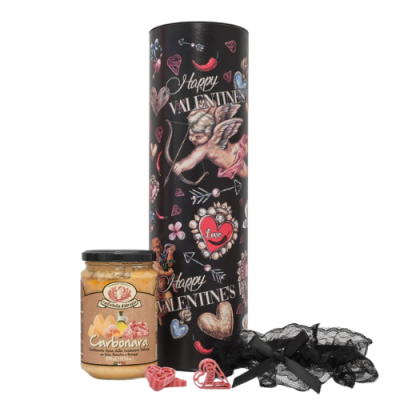 Σετ Δώρου Ζυμαρικών σε Συσκευασία Αγίου Βαλεντίνου Μαύρη (Ζυμαρικά, Σάλτσα, Καλτσοδέτα) Rustichella d'Abruzzo