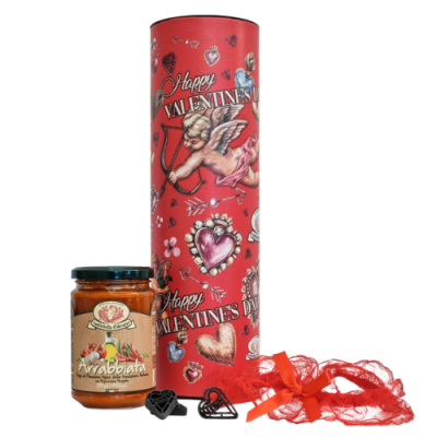 Σετ Δώρου Ζυμαρικών σε Συσκευασία Αγίου Βαλεντίνου Κόκκινη (Ζυμαρικά, Σάλτσα, Καλτσοδέτα) Rustichella d'Abruzzo